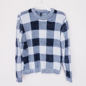 Alya Fuzzy Gray Black Plaid Check Sweater  Size Medium Mohair